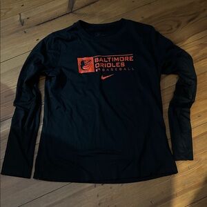 Nike Black and Orange Baltimore Orioles Long Sleeve Dri Fit Shirt